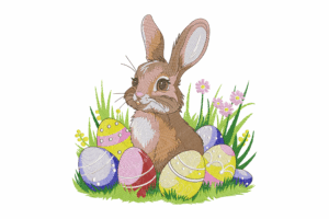 Easter Cute Bunny with Eggs Embroidery Design