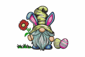 Easter Gnome with Bunny Ears Embroidery Design