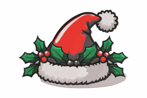 Santa Hat with Holly Embroidery Design