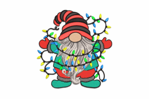 Elegant Christmas Gnome with Lights Embroidery Design