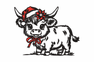 Elegant Christmas Highland Cow Embroidery Design