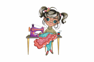 Elegant Girl with Sewing Machine Embroidery Design