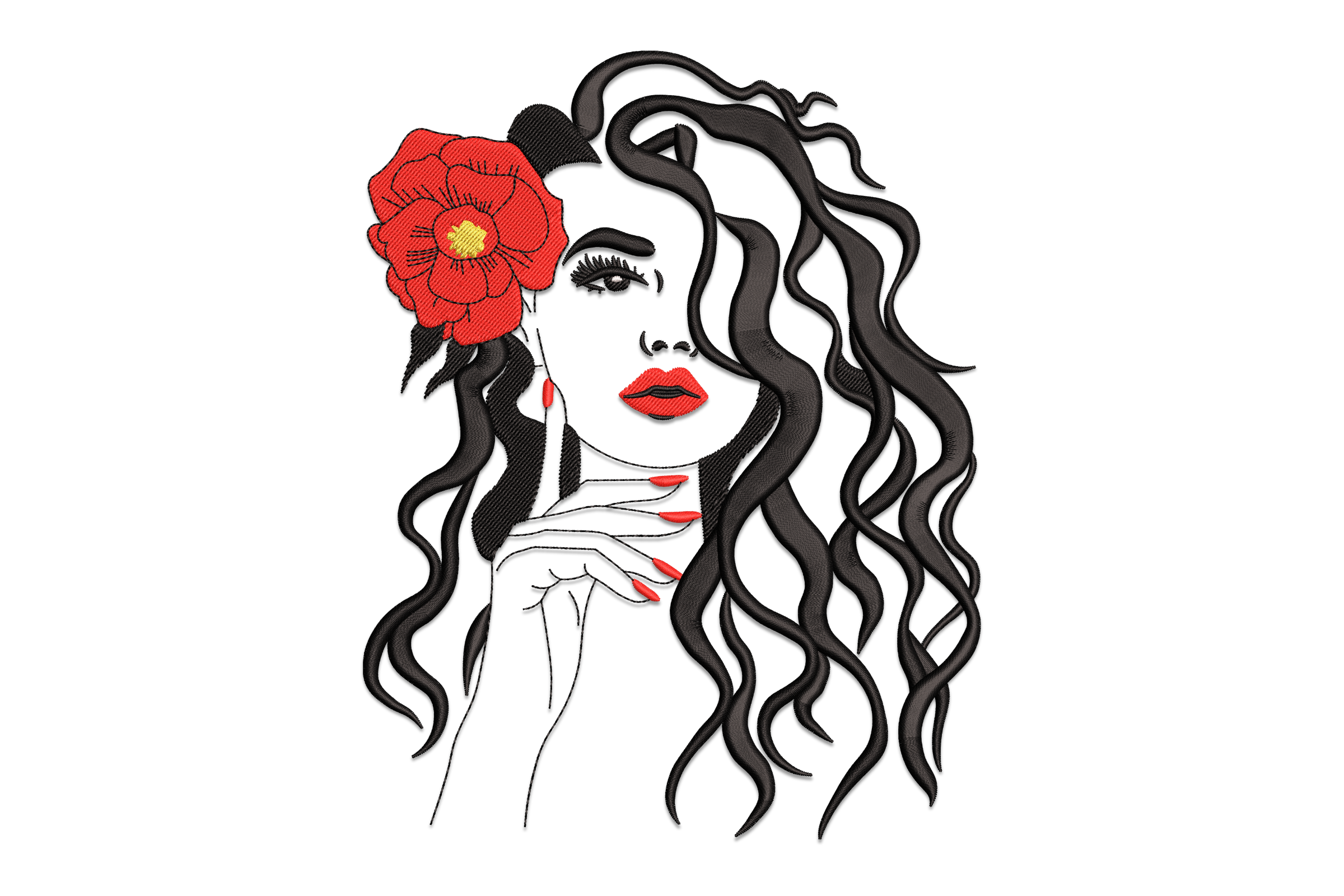 Elegant Woman Face Machine Embroidery Design