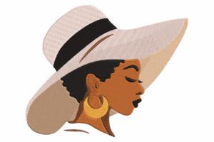 Elegant Woman in Hat Embroidery Design