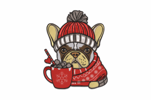 French Bulldog with Winter Hat Embroidery Design