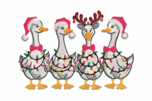 Christmas Geese with Santa Hats Embroidery Design