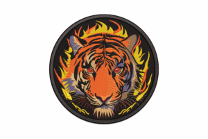 Fierce Tiger Head with Flames Embroidery Design