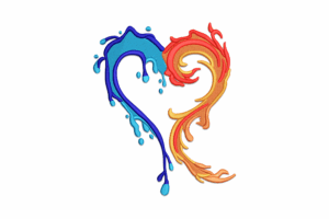 Fire and Water Heart Embroidery Design