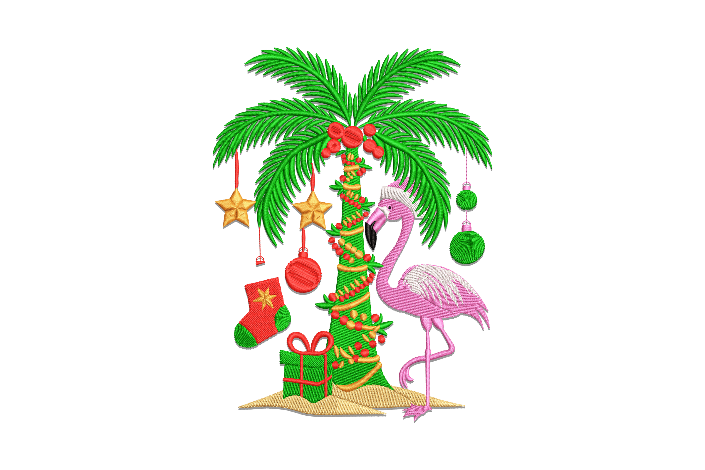 Flamingo Christmas Palm Tree Embroidery Design