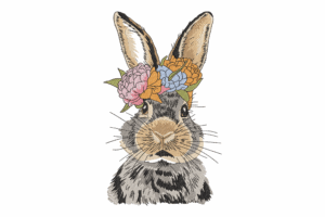 Floral Crown Bunny Embroidery Design
