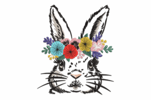Floral Crown Bunny Face Embroidery Design