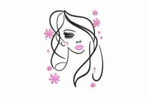 Floral Line Art Woman Embroidery Design