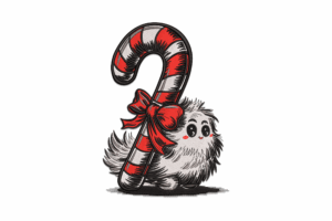 Fluffy Christmas Creature with Candy Cane Embroidery Design