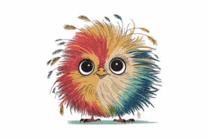 Fluffy Rainbow Bird Embroidery Design