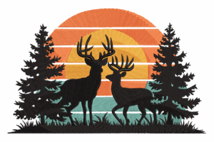Forest Scene Deer Silhouette Embroidery Design