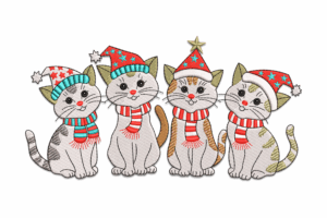 Four Christmas Cats Embroidery Design