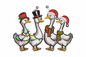 Four Funny Christmas Geese Embroidery Design