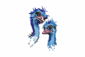 Funny Blue Ostriches Embroidery Design