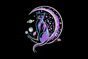 Galaxy Cat with Crescent Moon Embroidery Design