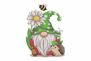 Garden Gnome with Hedgehog Embroidery Design