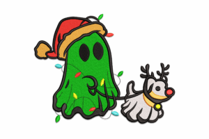 Ghost with Reindeer Dog Embroidery Design