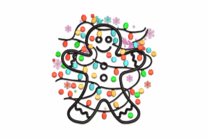 Gingerbread Man Wrapped Christmas Lights Embroidery Design