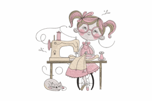 Girl with Sewing Machine Embroidery Design