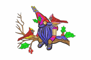 Gnome with Cardinals Embroidery Design