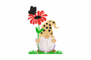 Gnome with Flower and Butterfly Embroidery Design