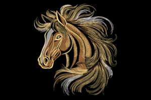 Golden Horse Head Embroidery Design