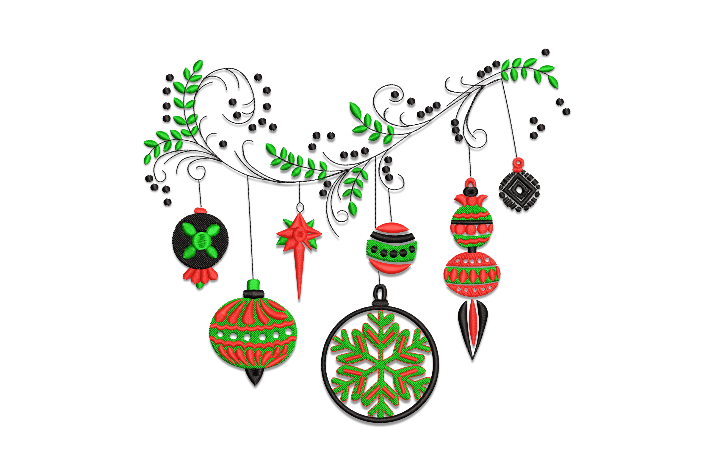 Hanging Christmas Ornaments Embroidery Design