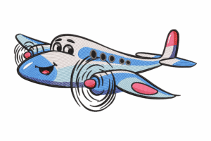 Happy Cartoon Airplane Embroidery Design