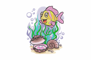 Happy Fish and Seashells Embroidery Design