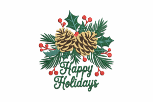 Happy Holidays Pinecone Embroidery Design