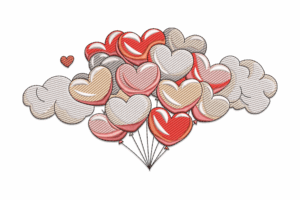 Heart Balloons in the Clouds Embroidery Design