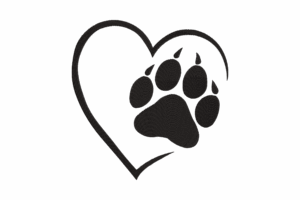 Heart with Paw Outline Embroidery Design