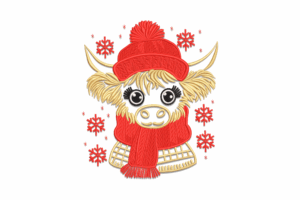 Highland Cow in Winter Outfit Embroidery Design