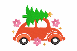 Ho Ho Ho Christmas Car Embroidery Design