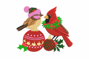 Holiday Cardinals on Ornaments Embroidery Design