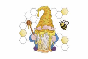 Honey Gnome with Bee and Honeycomb Embroidery Design