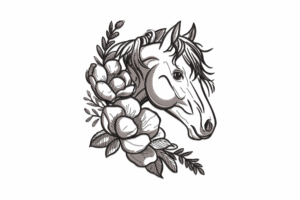 Horse Head with Floral Wreath Embroidery Design