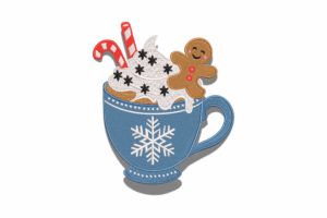 Hot Cocoa Cup with Gingerbread Embroidery Design