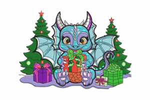 Christmas Dragon with Gifts Embroidery Design