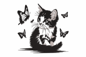 Kitten and Butterflies Embroidery Design