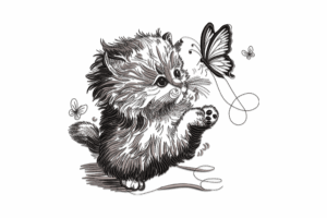 Kitten with Butterfly Machine Embroidery Design