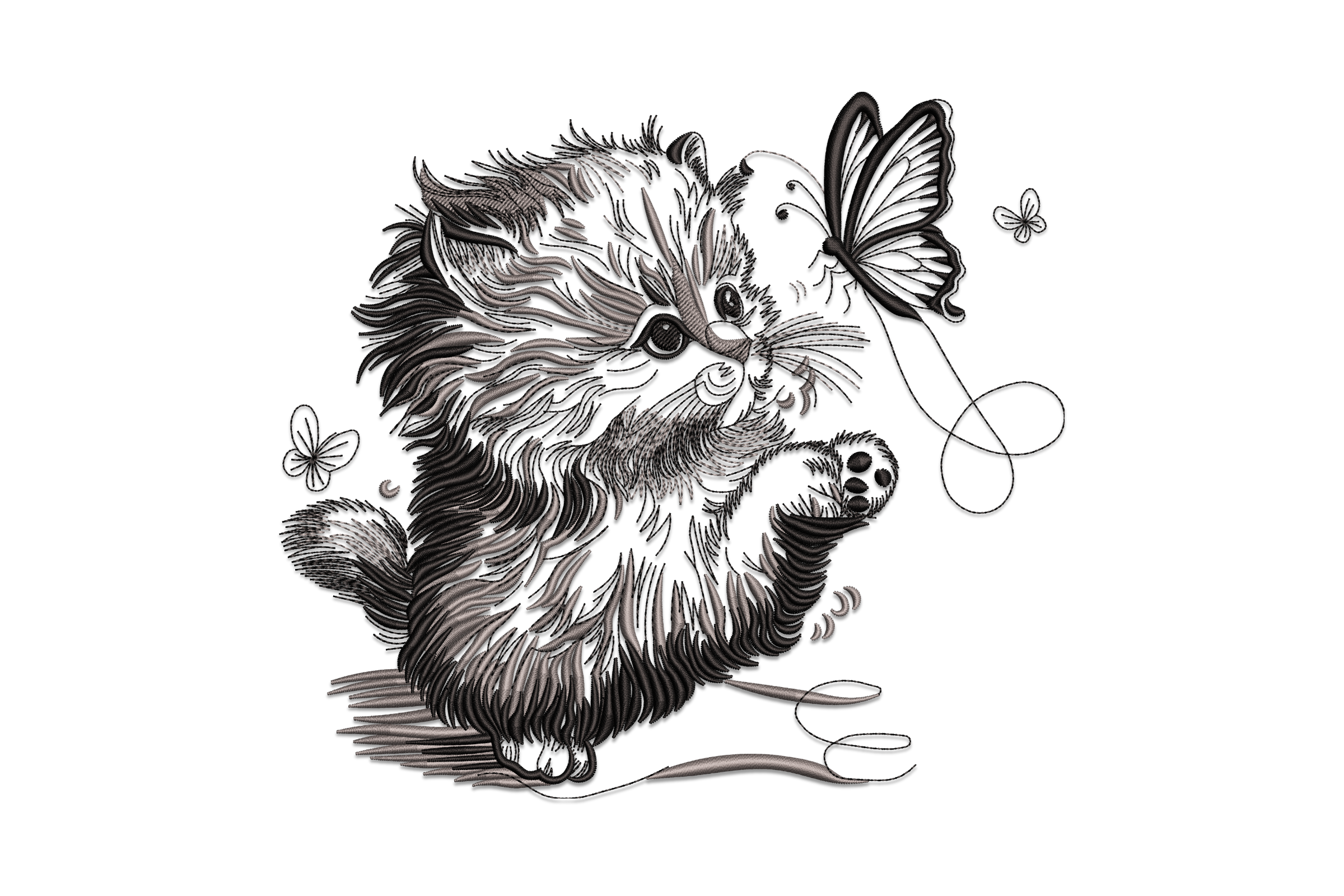Kitten with Butterfly Machine Embroidery Design