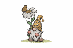 Spring Gnome with Daisy Embroidery Design