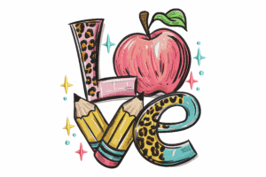 LOVE School Theme Embroidery Design