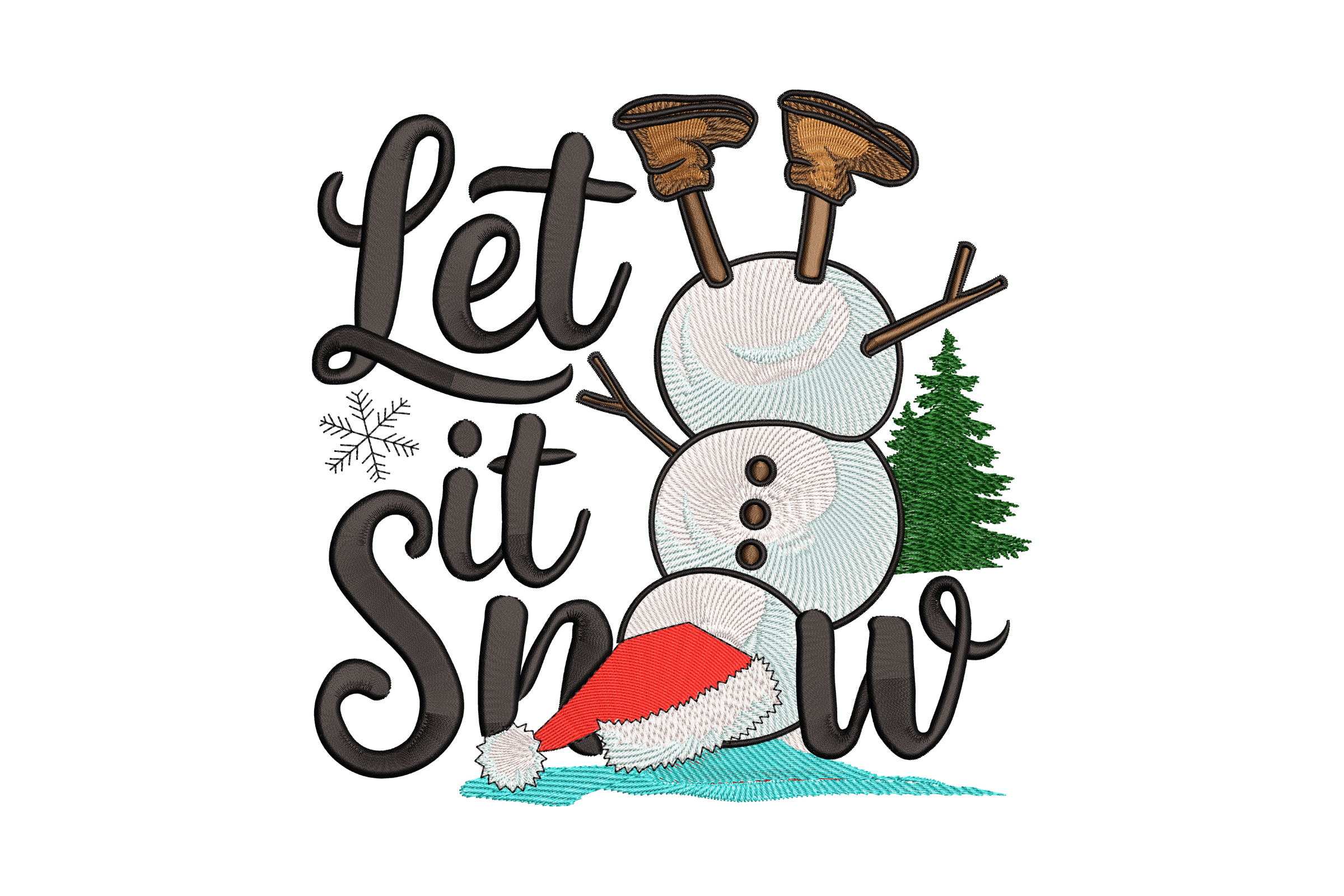 Let It Snow Upside Down Snowman Embroidery Design