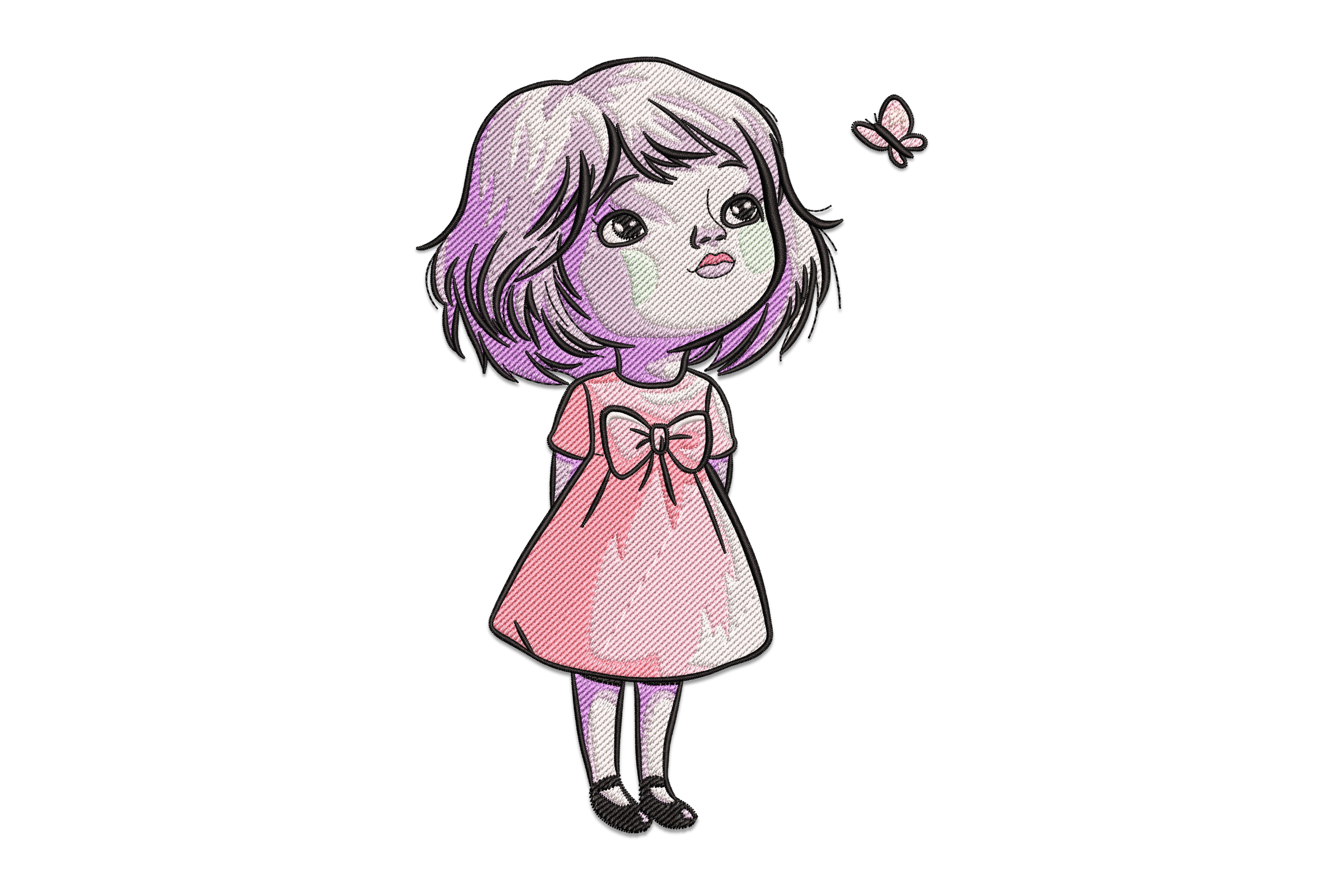 Free Little Girl with Butterfly Embroidery Design